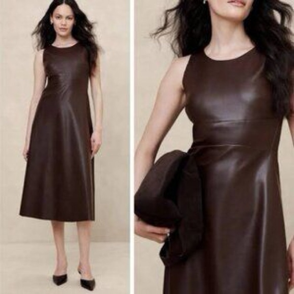 Banana Republic vegan leather Dark Brown Midi Dress